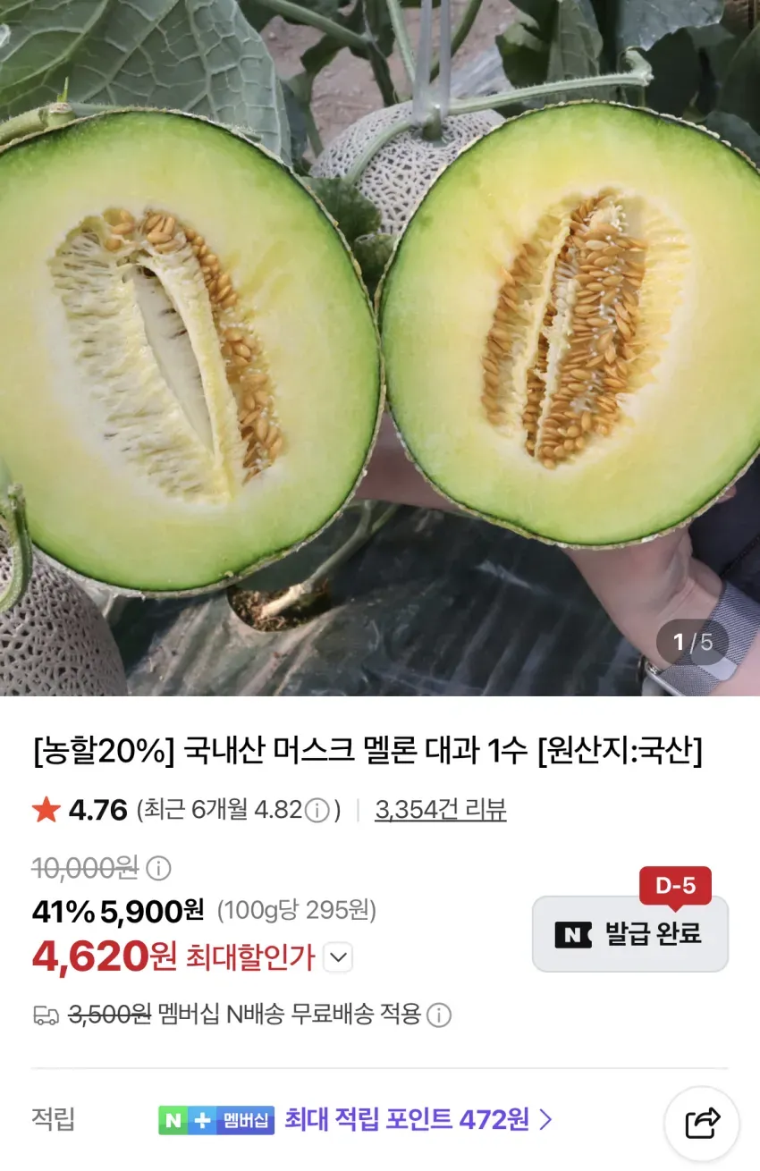 머스크멜론 대과 2kg 1수