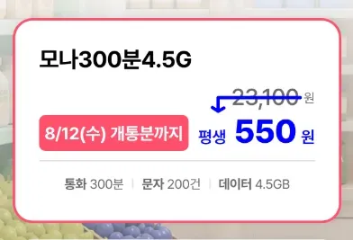 LGU+망 300분 200건 4.5GB 평생 요금제 월