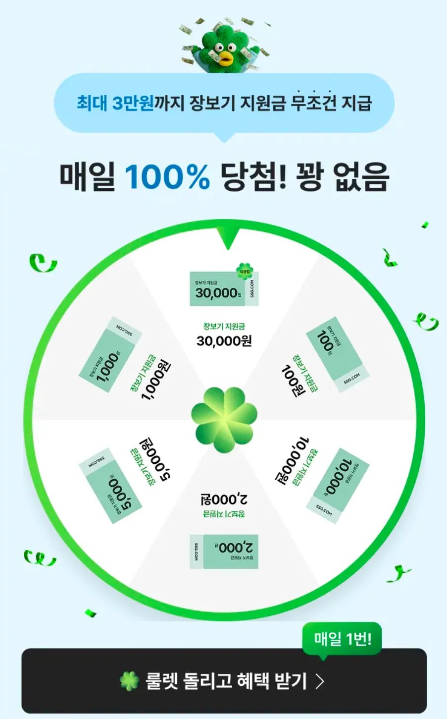 쓱 장보기페스타 룰렛 최소 100원 쿠폰