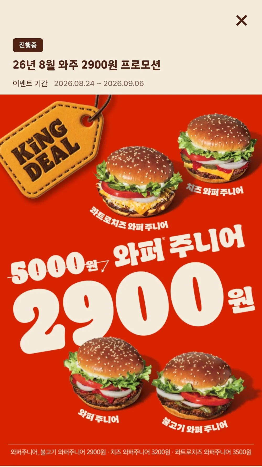 와퍼주니어 4종 할인