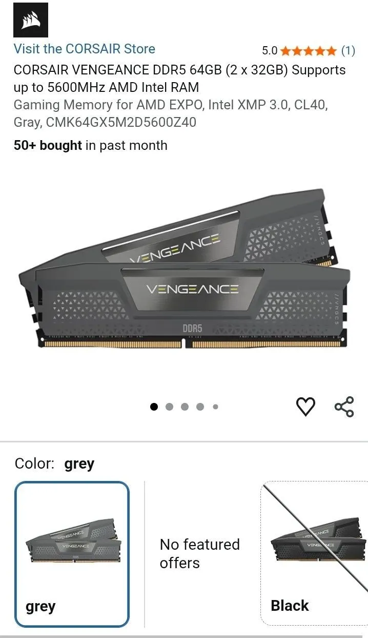 커세어 벤전스 ddr5 5600 64기가(32×2)