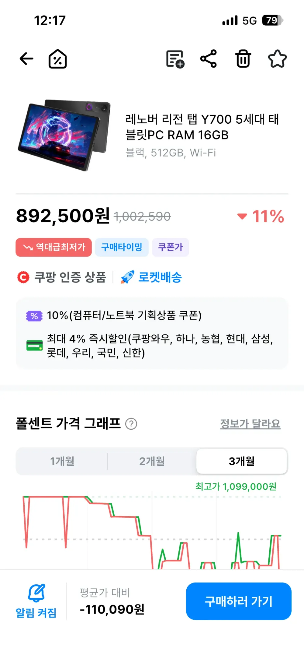 레노버 리전 탭 Y700 5세대 정발 512gb 램16gb