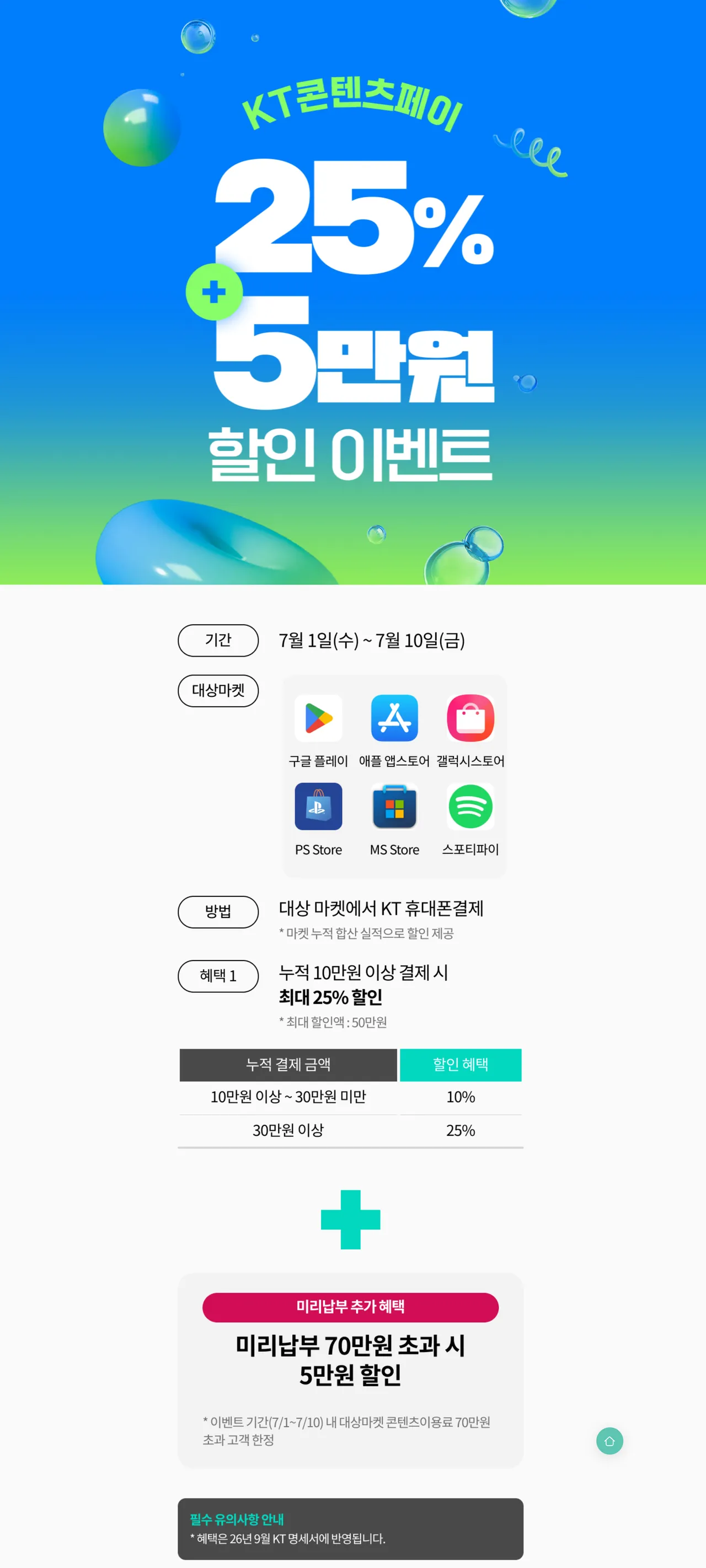 KT 콘텐츠페이 7월 할인 혜택