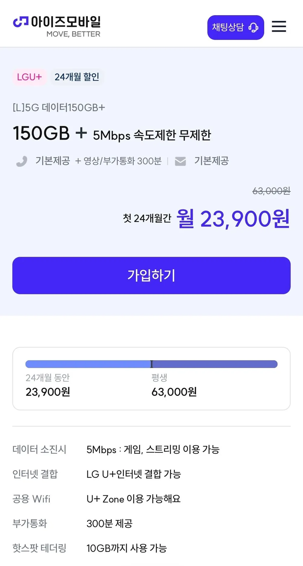 LGU+ 5G 데이터150GB+ 24개월