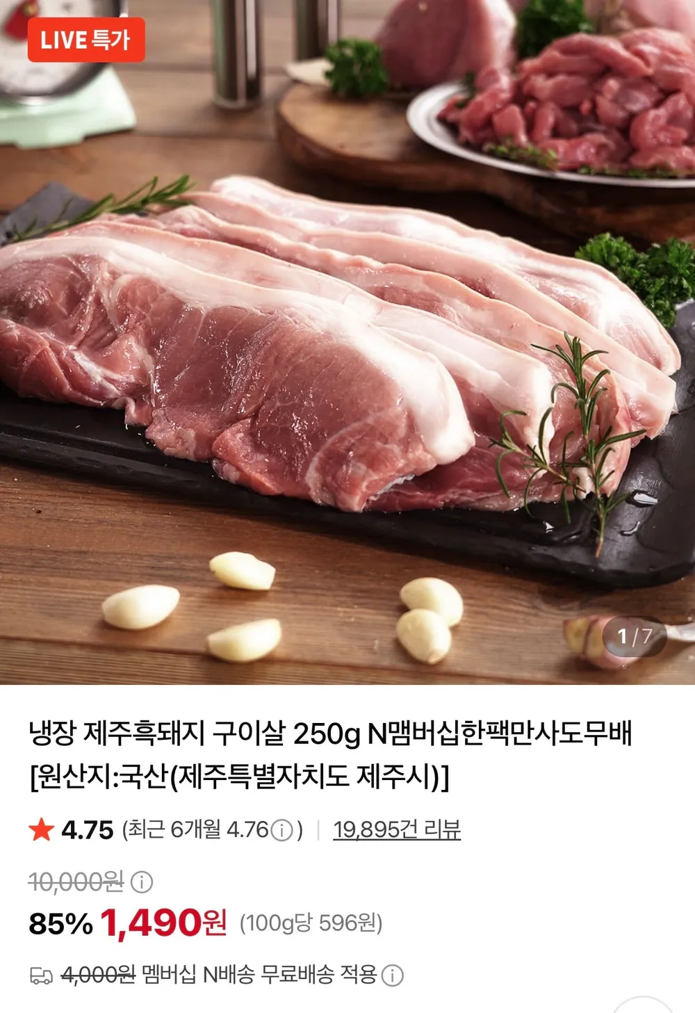 냉장 제주흑돼지 구이살 250g