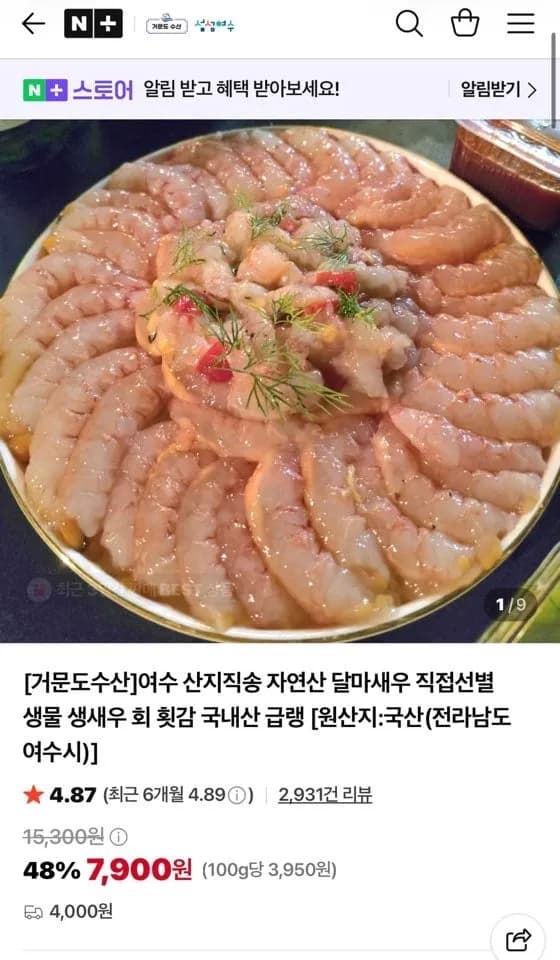 생물달마새우 대 사이즈 500g