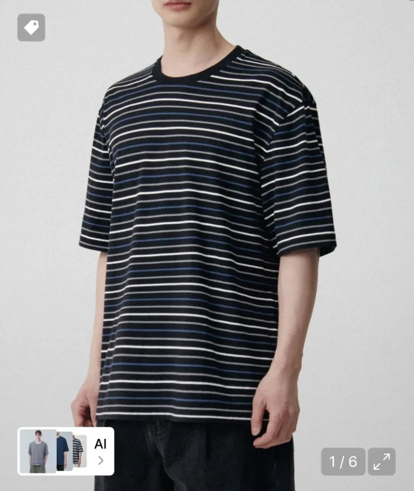 무탠 준지맛 멀티 스트라이프 릴렉스드 티셔츠1 [블랙/블루]