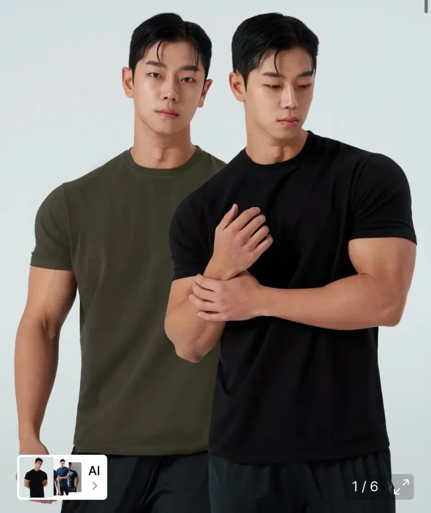 허그본 무지 머슬핏 반팔 5컬러 2팩