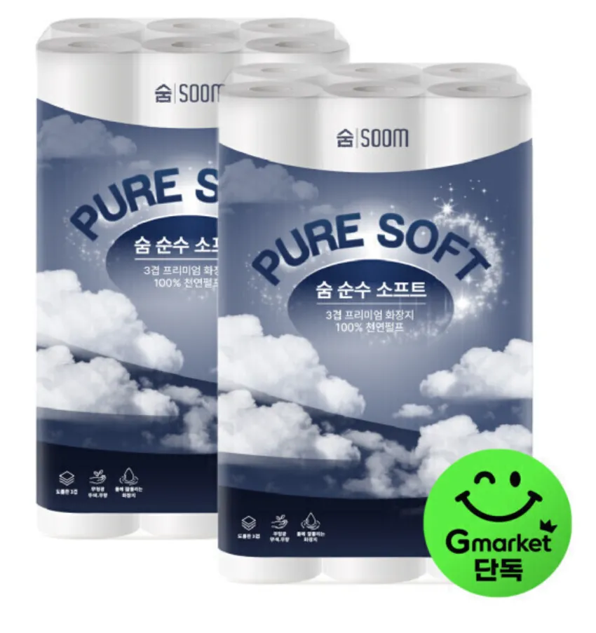 숨 순수 소프트 3겹 30m 30롤 2팩