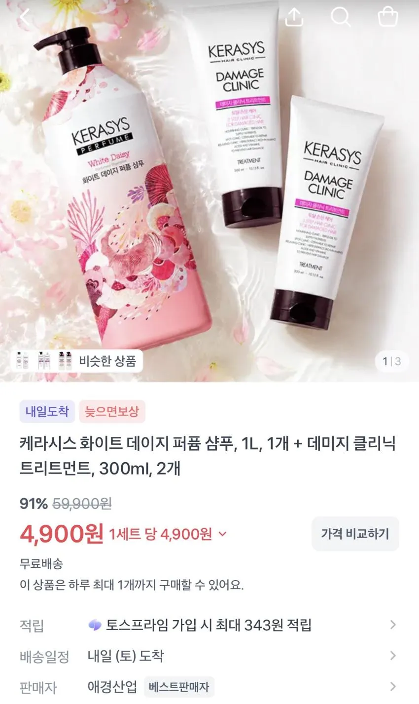 케라시스 샴푸 1L, 1개 + 트리트먼트 300ml 2개
