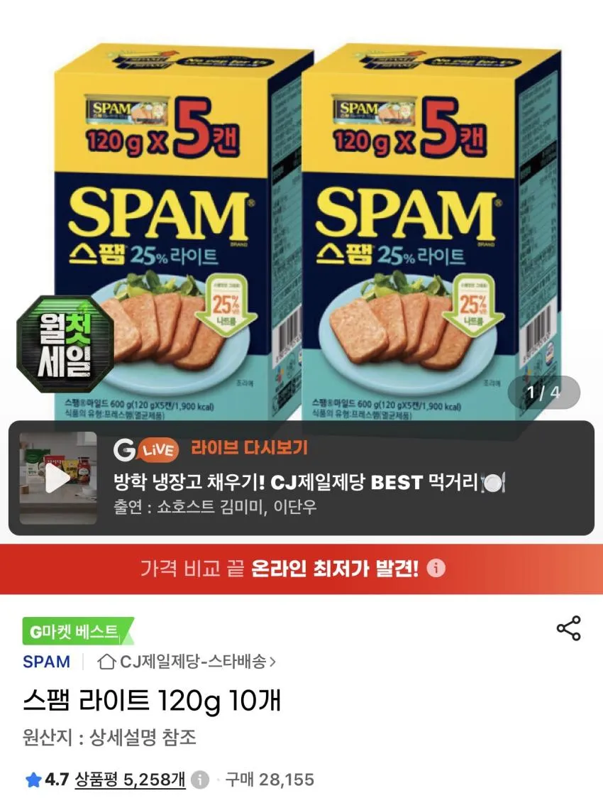 스팸 라이트 120g 10개