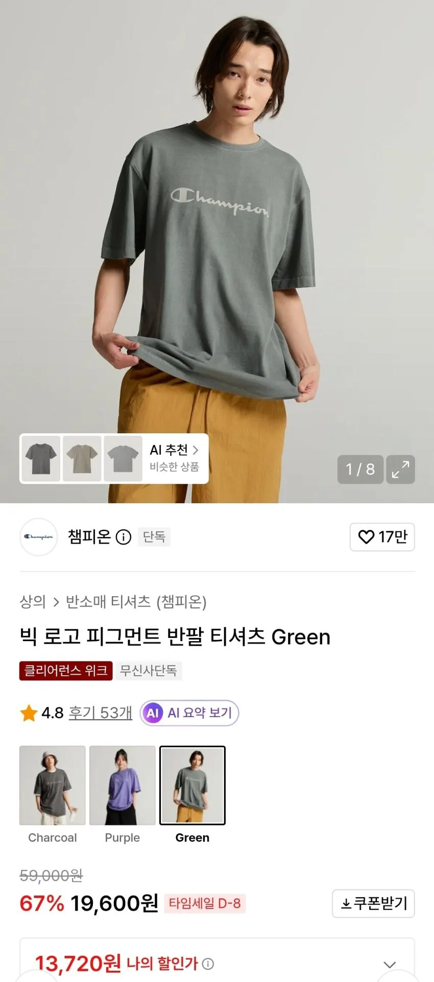 챔피온 후드티 만원, 피그먼트 반팔티 1.3발 등