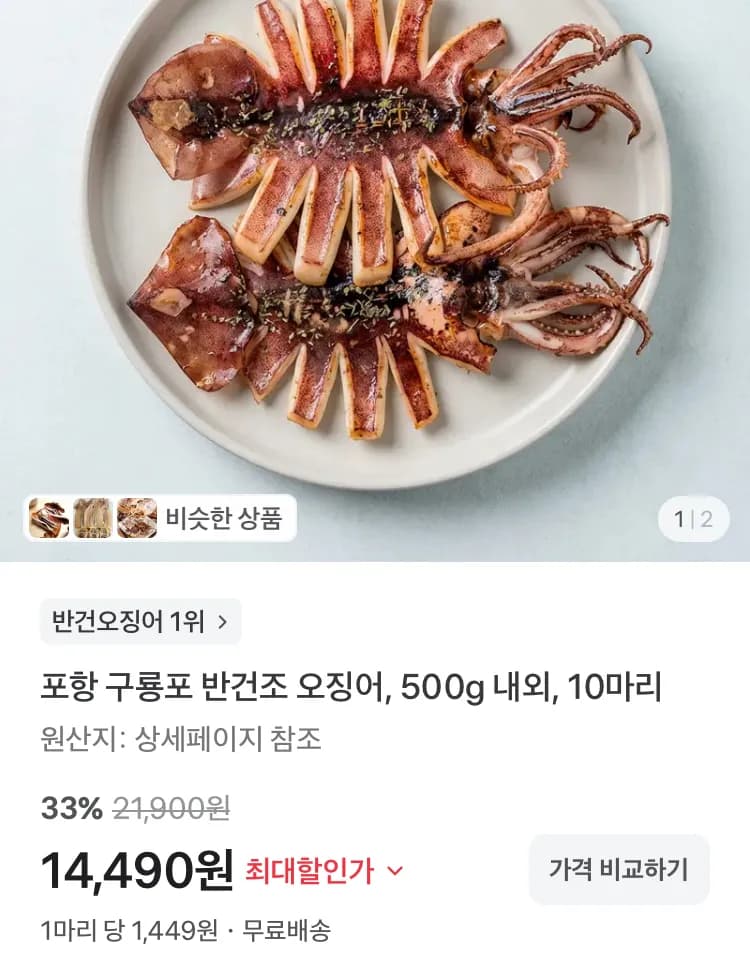 구룡포 반건조 오징어 500g내외 10마리