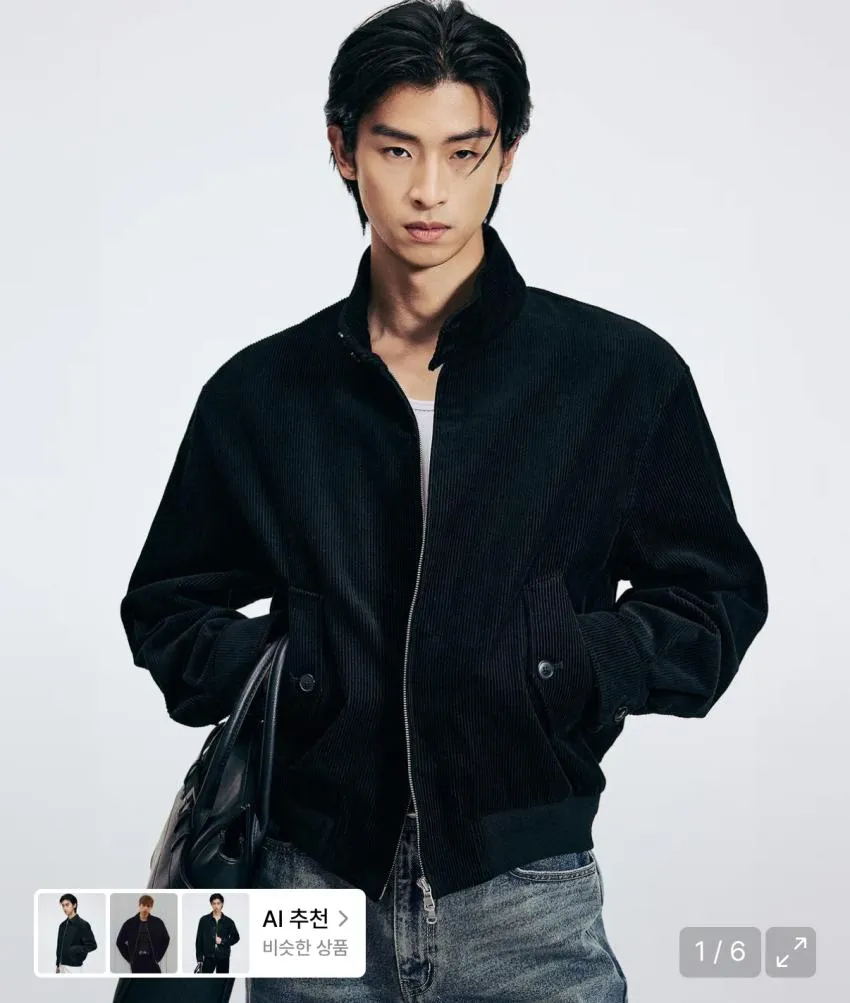 티엔지티 코듀로이 해링본 점퍼 블랙