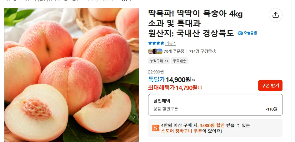 딱딱이 백도복숭아 4kg 소과