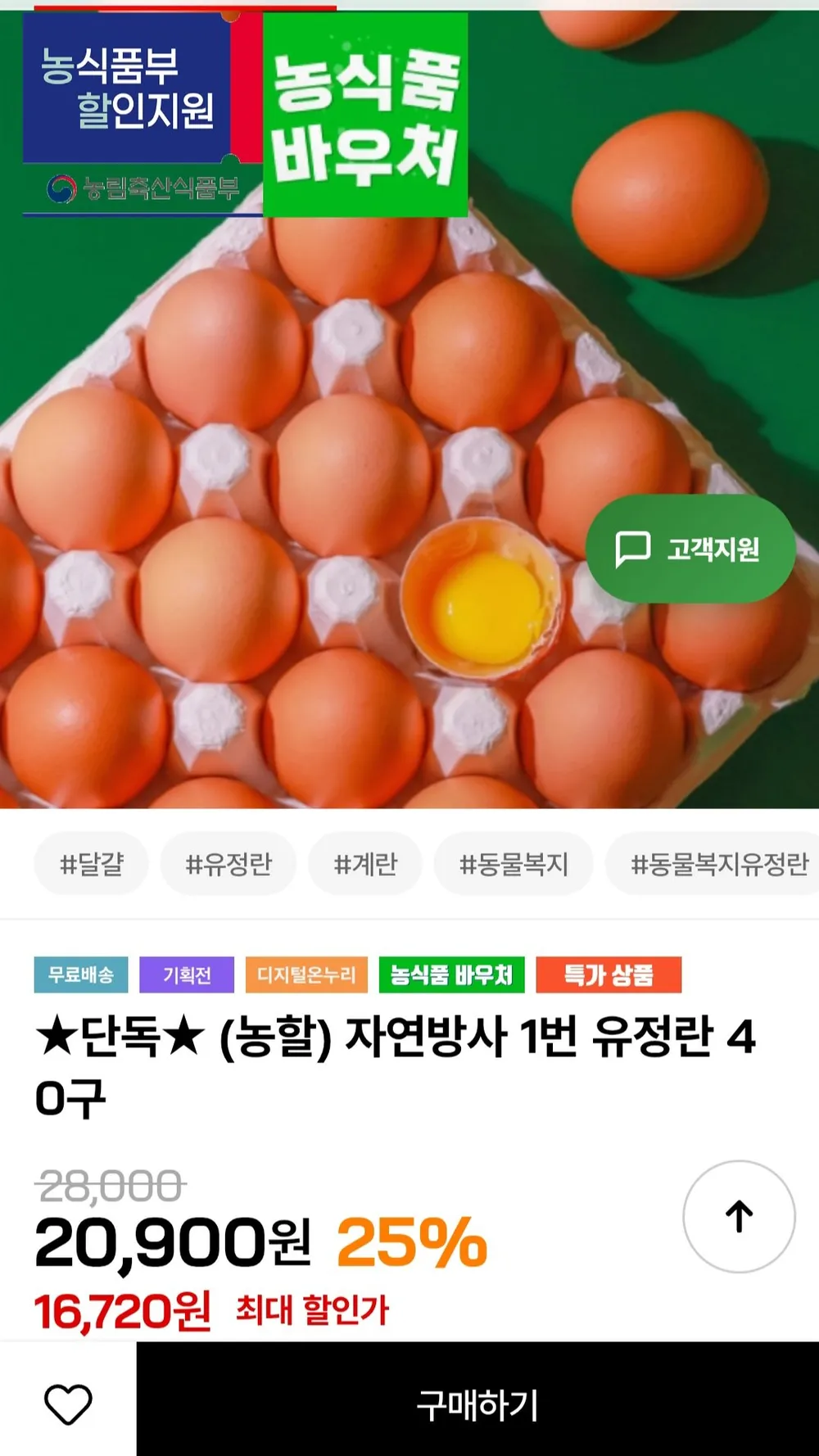 자연방사 1번 유정란 40구
