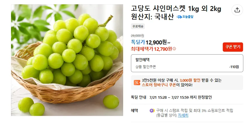 고당도 샤인머스켓 1kg 2수