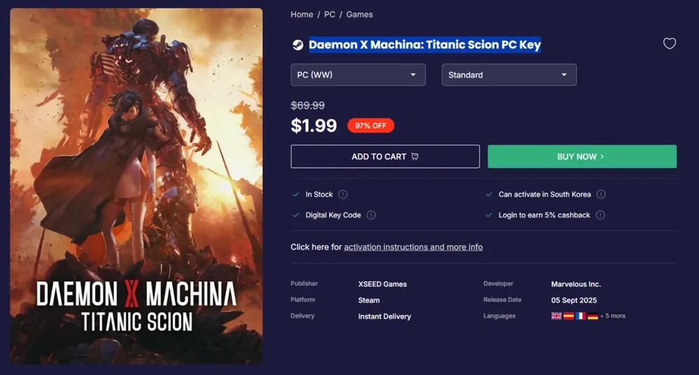 Daemon X Machina: Titanic Scion PC Key