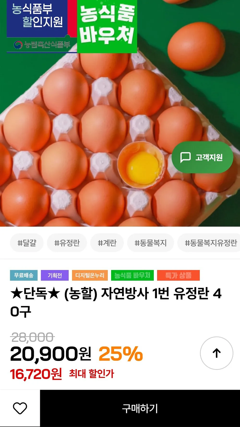 자연방사 1번 유정란 40구