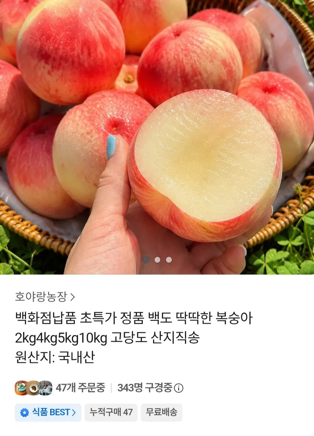딱딱 백도 복숭아 2kg