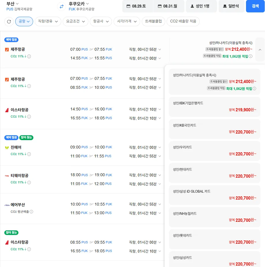 부산-후쿠오카 0829-0831 국민카드