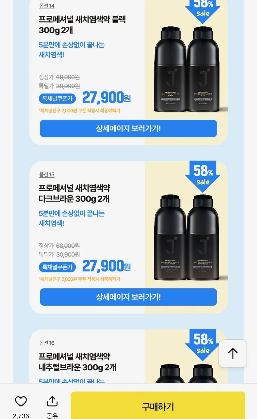 제이숲 새치염색약 300g 2개