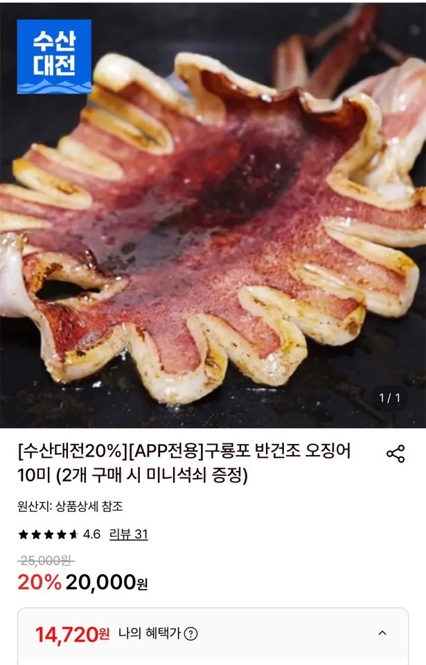 원양산 반건조 오징어 10미 500g 미니