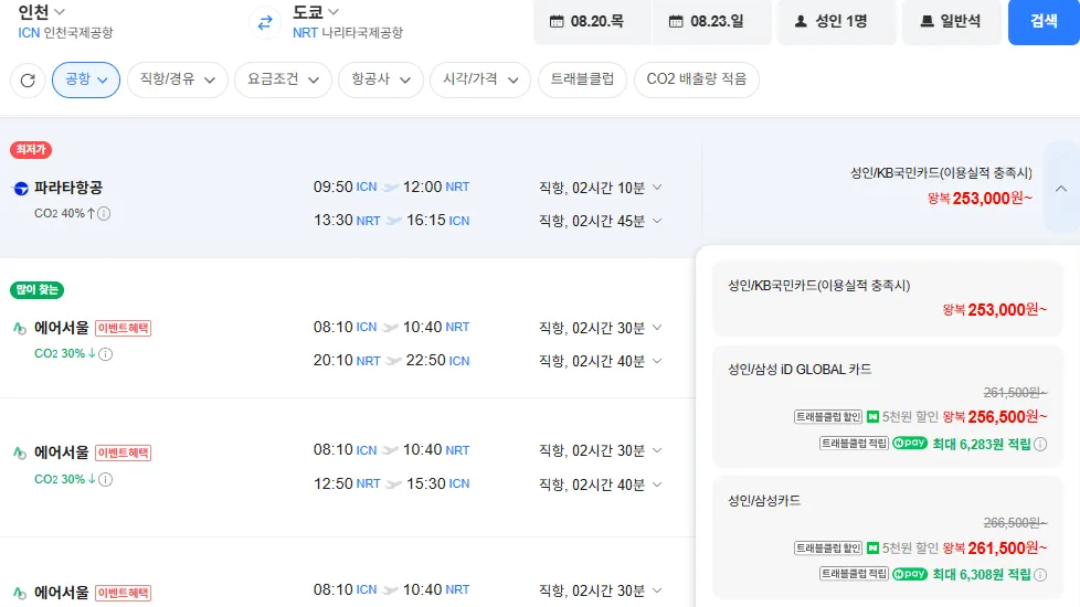 인천-도쿄 0820-0823 삼성카드