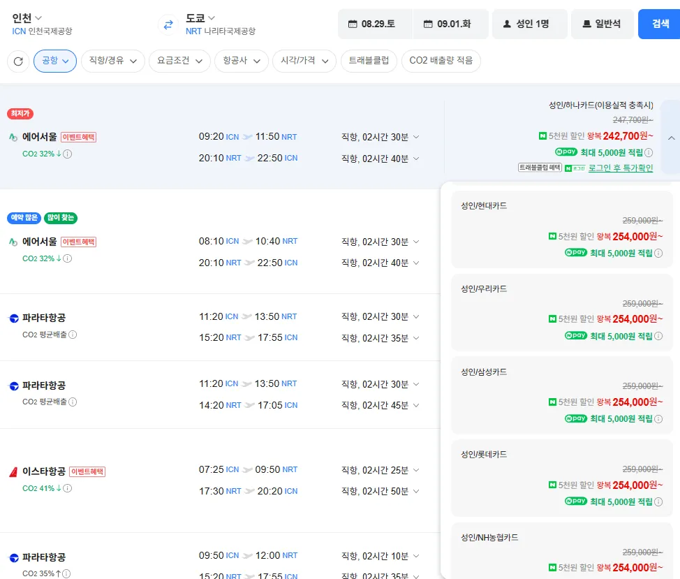 인천-도쿄 0829-0901 현대카드 외