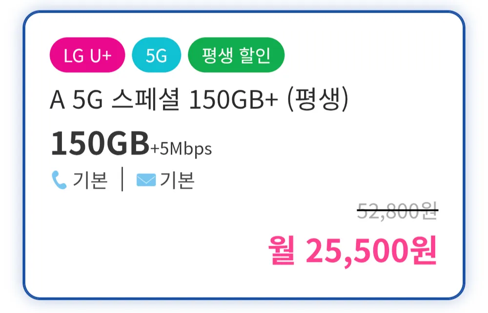 알뜰폰 평생 5G 150GB+5명박 LG망