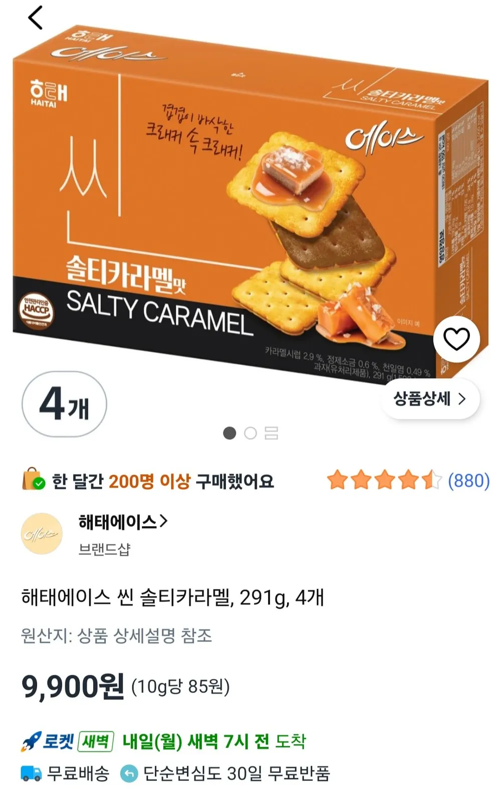 해태에이스 씬 솔티카라멜, 291g, 4개