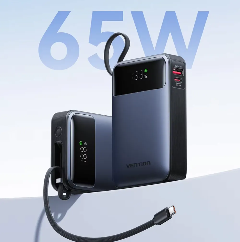 Vention 65W ๋ณด์กฐ๋ฐฐํฐ๋ฆฌ 20000mAh