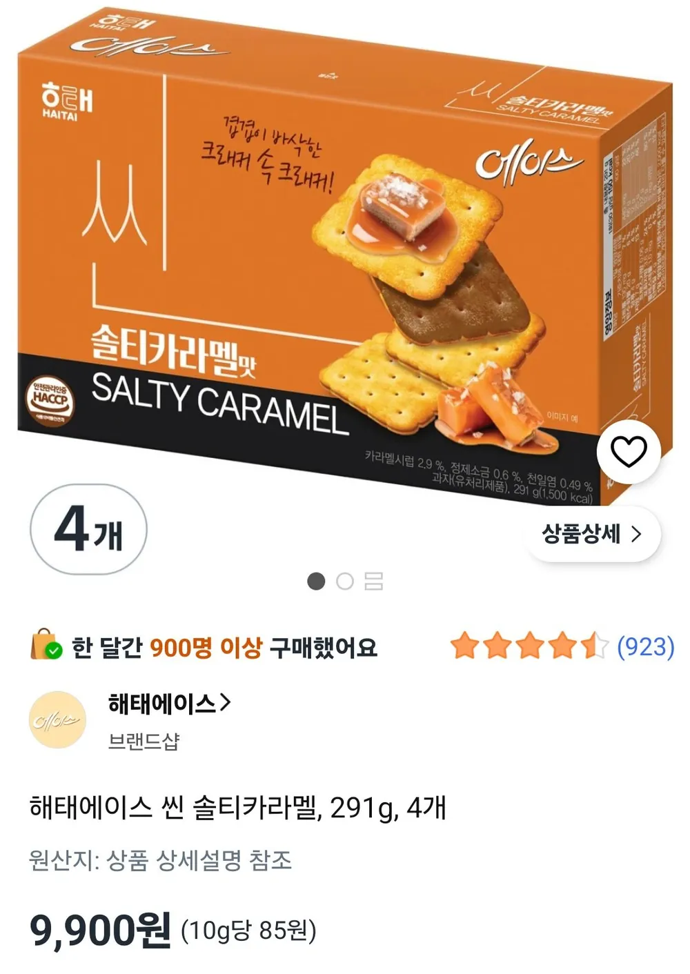 해태에이스 씬 솔티카라멜, 291g, 4개