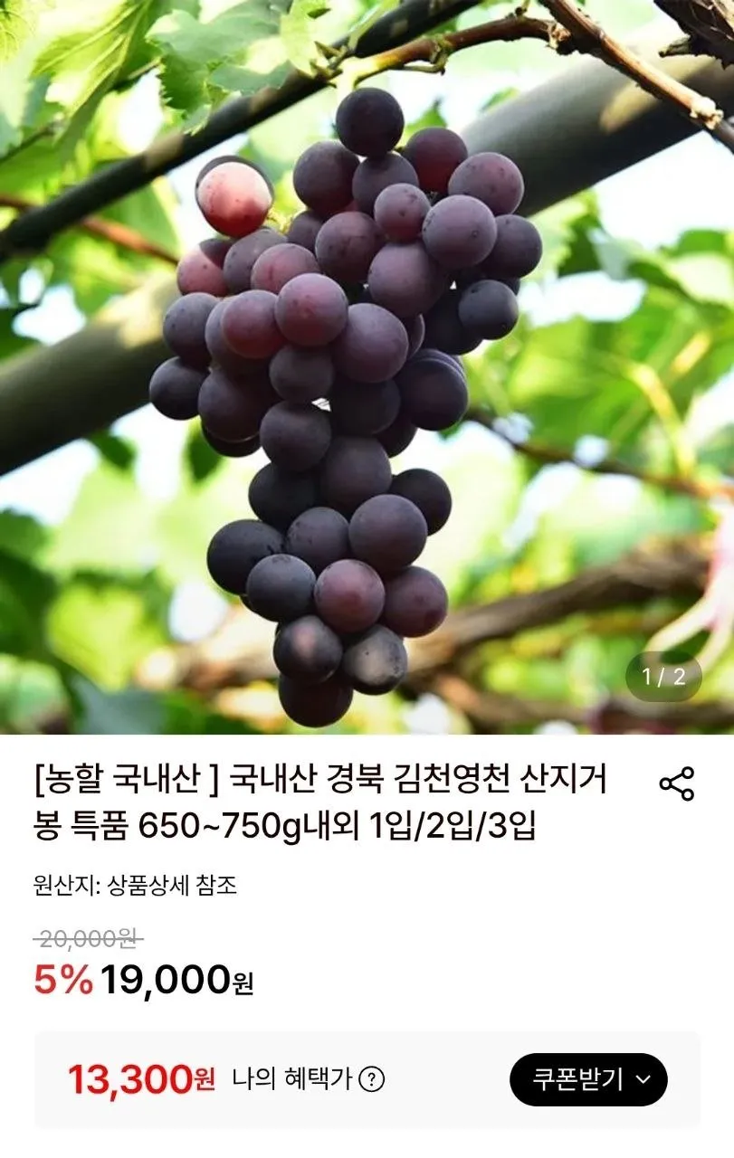 (농할) 경북 특품 거봉 1수(650~750g) x 3입