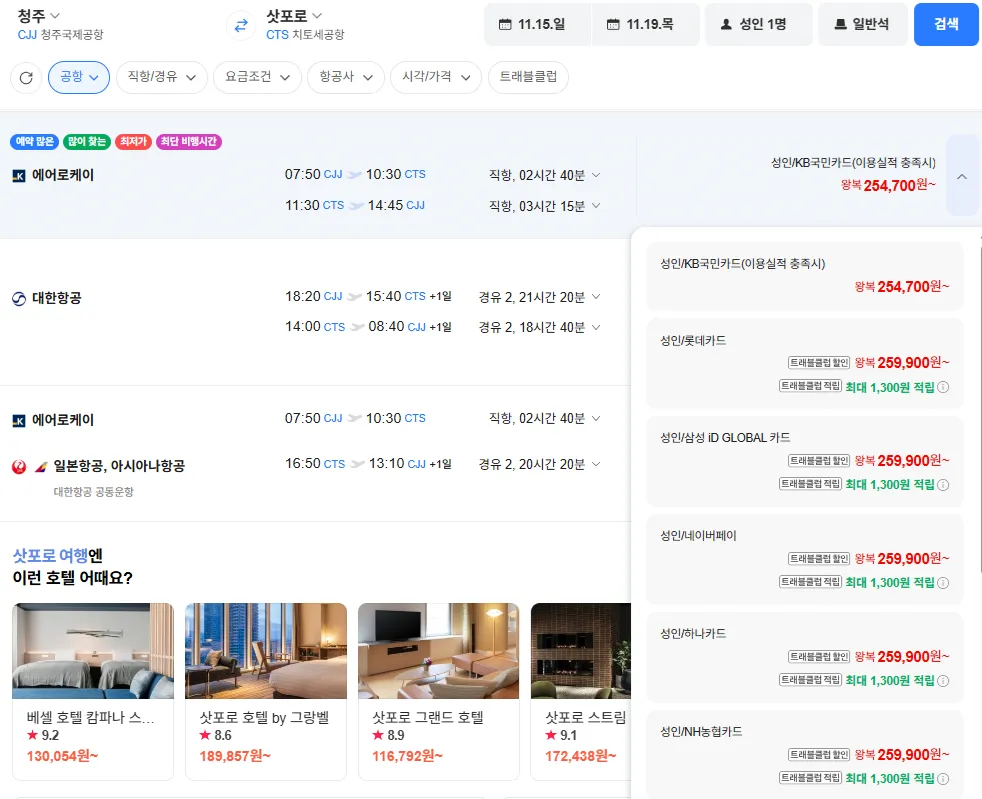 청주-삿포로 1115-1119