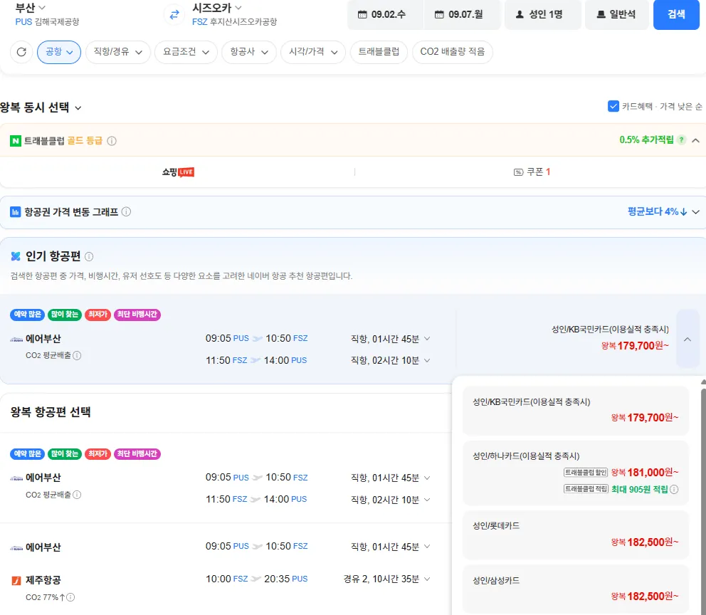 부산-시즈오카 0902-0907 롯데카드