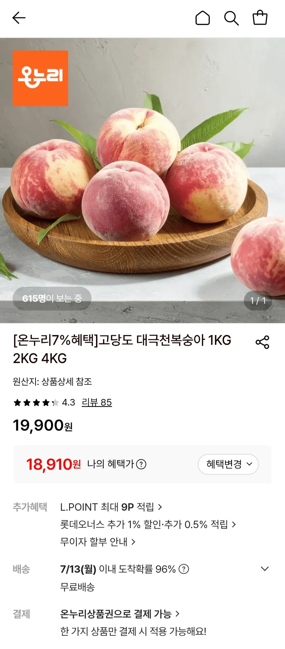 대극천 복숭아 로얄과 4kg