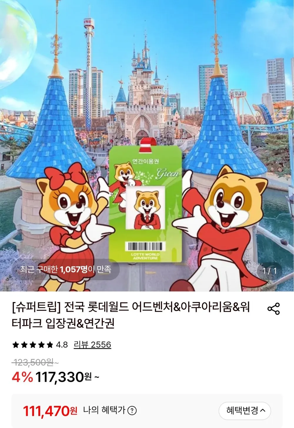 부산 롯데월드 연간권 대인