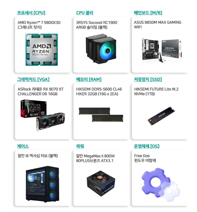 9800X3D 9070XT/5070Ti/5080 완본 3종
