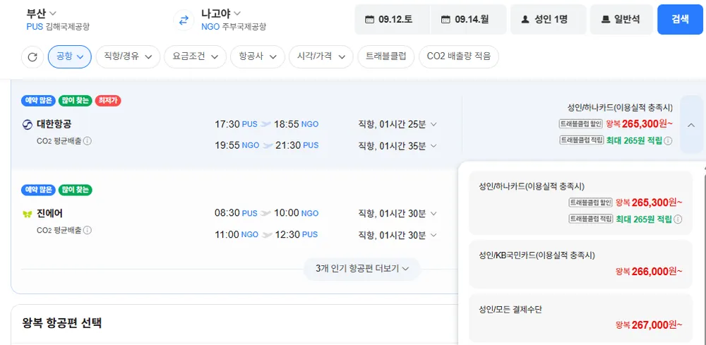 부산-나고야 0912-0914 대한항공