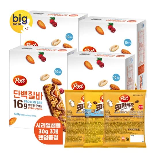 포스트 단백질바 500g 4개 +크리치오 랜덤 30g 3개