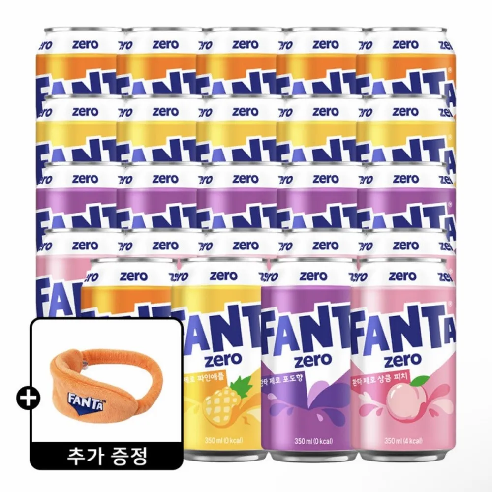 환타 제로 오렌지+파인+포도+피치 350ml 4종 6입 (총 24캔) +(증정) 환타 세안밴드