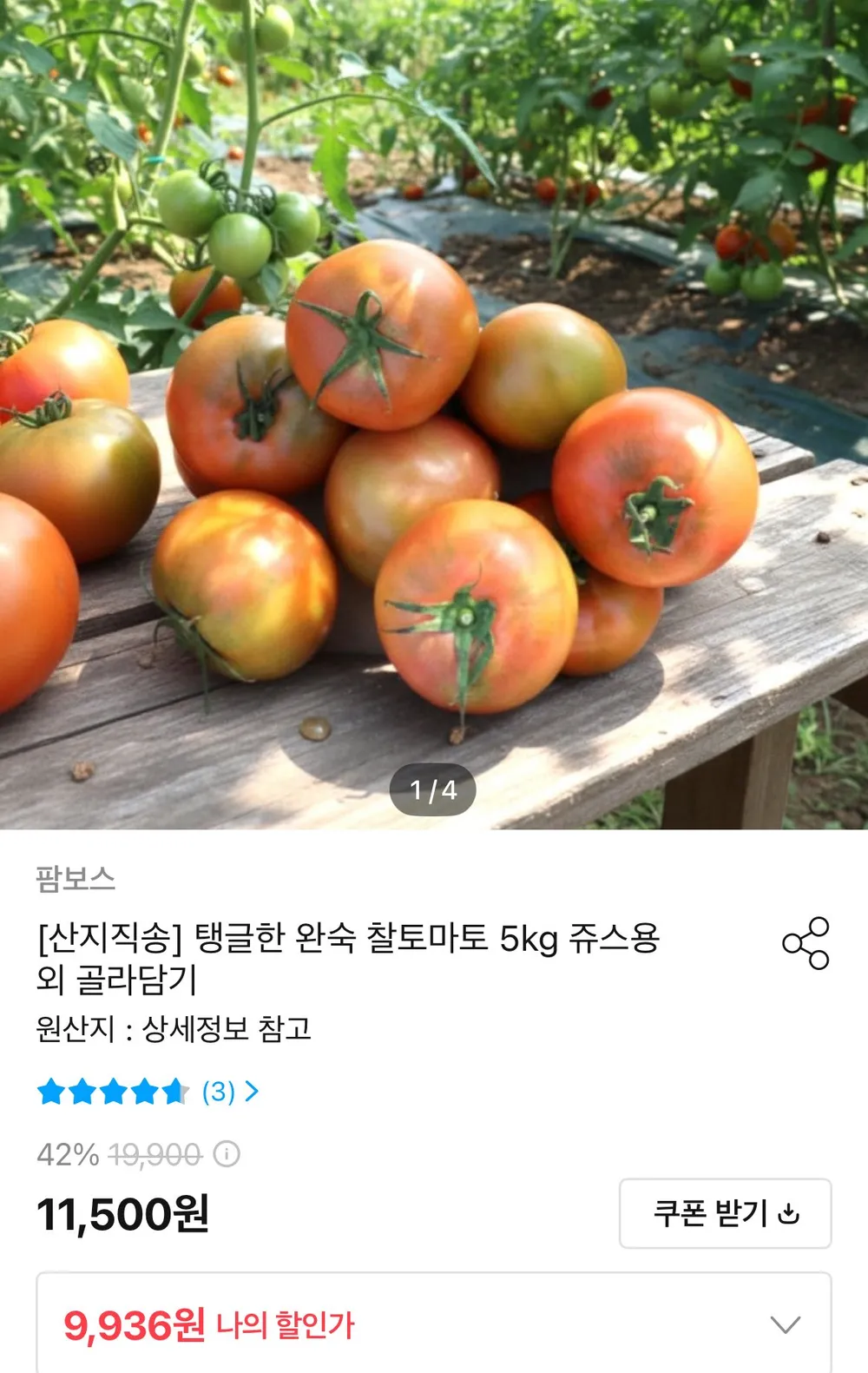 완숙 찰토마토 5kg 쥬스용