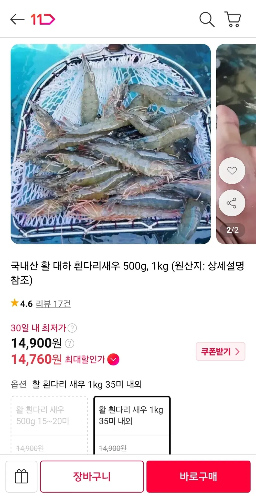 국내산 활 대하 흰다리새우 1kg