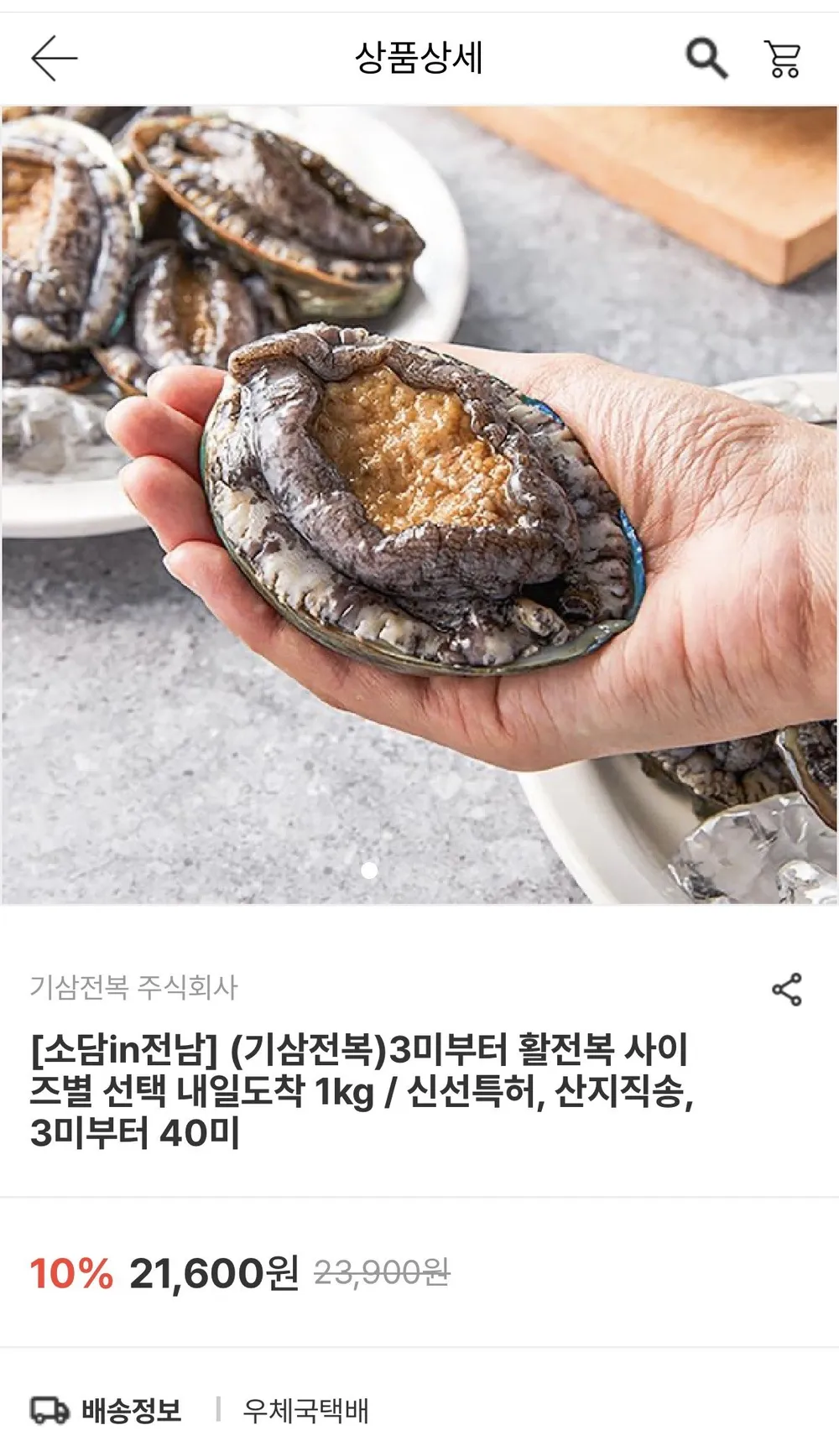 국산 활전복 6-8미 사이즈