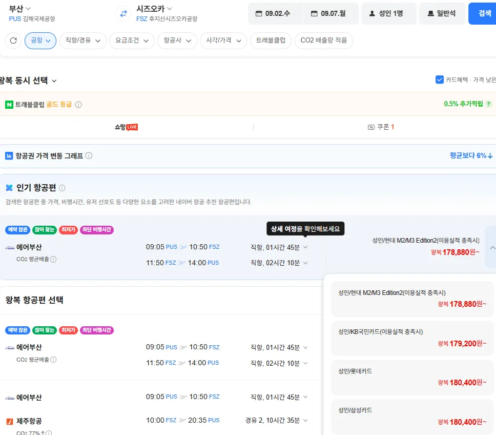 부산-시즈오카 0902-0907 롯데카드