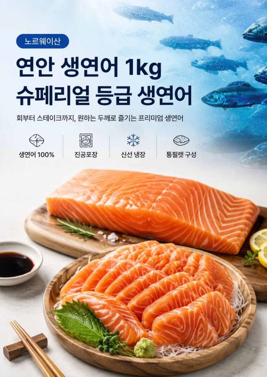 노르웨이 생연어회 몸뱃살 부위 순살 필렛 1kg