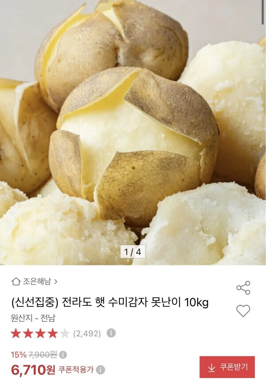 전라도 햇 수미감자 못난이 10kg