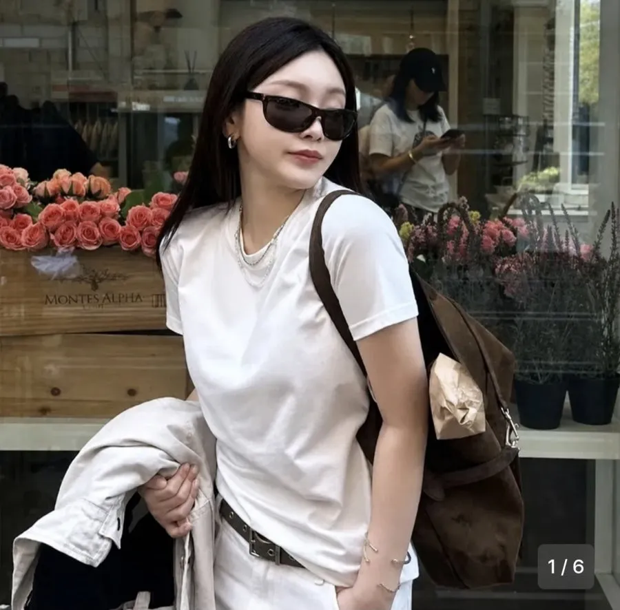 여성반팔 솔리드 라운드넥 숏 슬리브 티셔츠 2장