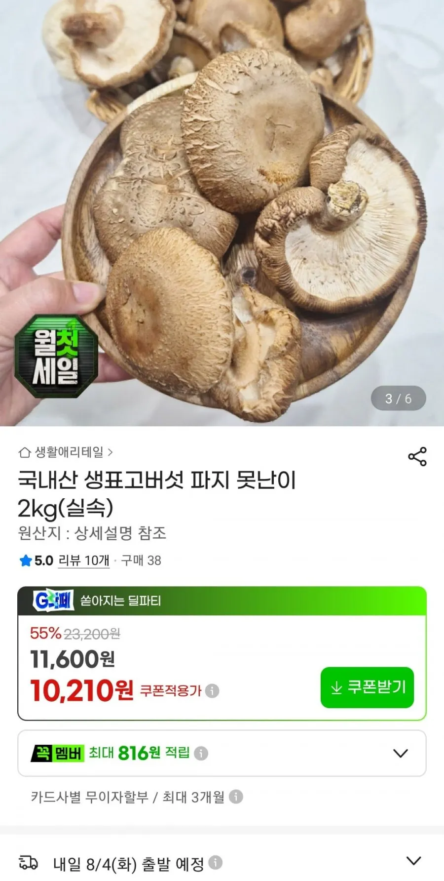 생표고버섯 2kg